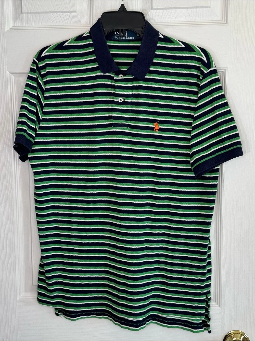 Polo by Ralph Lauren Blue and Green Pony Polo Striped Shirt Medium